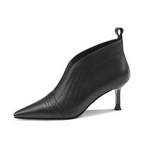 2022春秋季女鞋尖頭細跟高跟鞋車縫線窩窩鞋裸靴羊皮歐美女式短靴