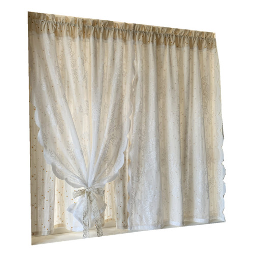 French double-layer pinless adhesive transparent and non-peephole Korean pastoral daisy lace curtains window ginger tea