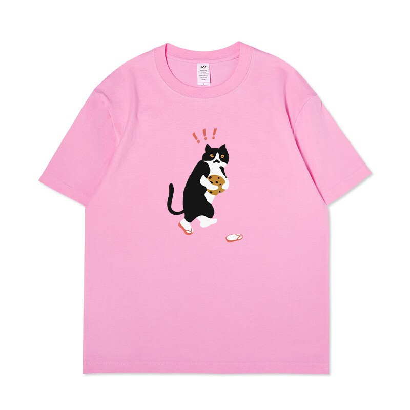 Cookie Cat short-sleeve heavy cotton summer men's versatile loose white casual half-sleeve base shirt t-shirt for couples Cookie Cat short-sleeve heavy cotton summer men's versatile loose white casual half-sleeve base shirt t-shirt for couples