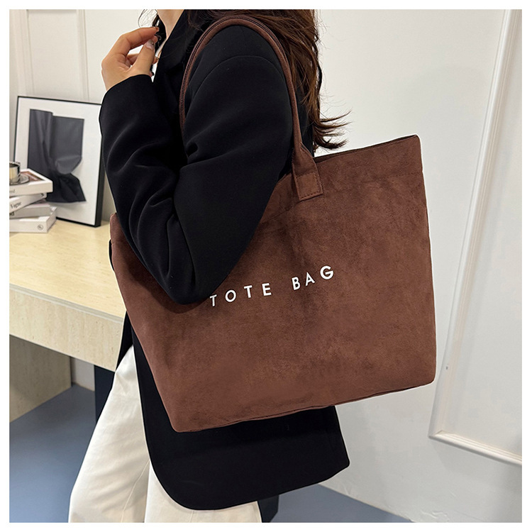 Cross-Border Retro Suede Tote Bag Large Capacity Niche Fashion Letter Casual Versatile Handbag Work Commuter Bag