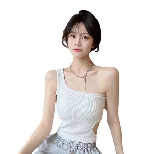 New spring and summer camisole women's hollow beautiful back single shoulder strap sexy Korean style design outer wear bra with breast pads
