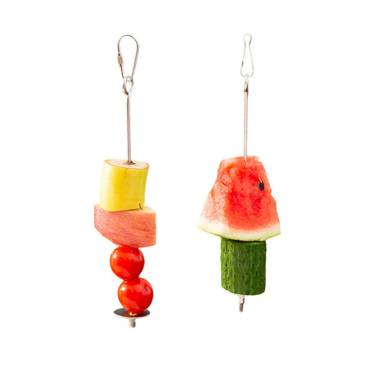 オウム鸟用フルーツフォークステンレス野菜トウモロコシフックフルーツクリップフィーダーおもちゃ鸟ケージアクセサリー用品|undefined