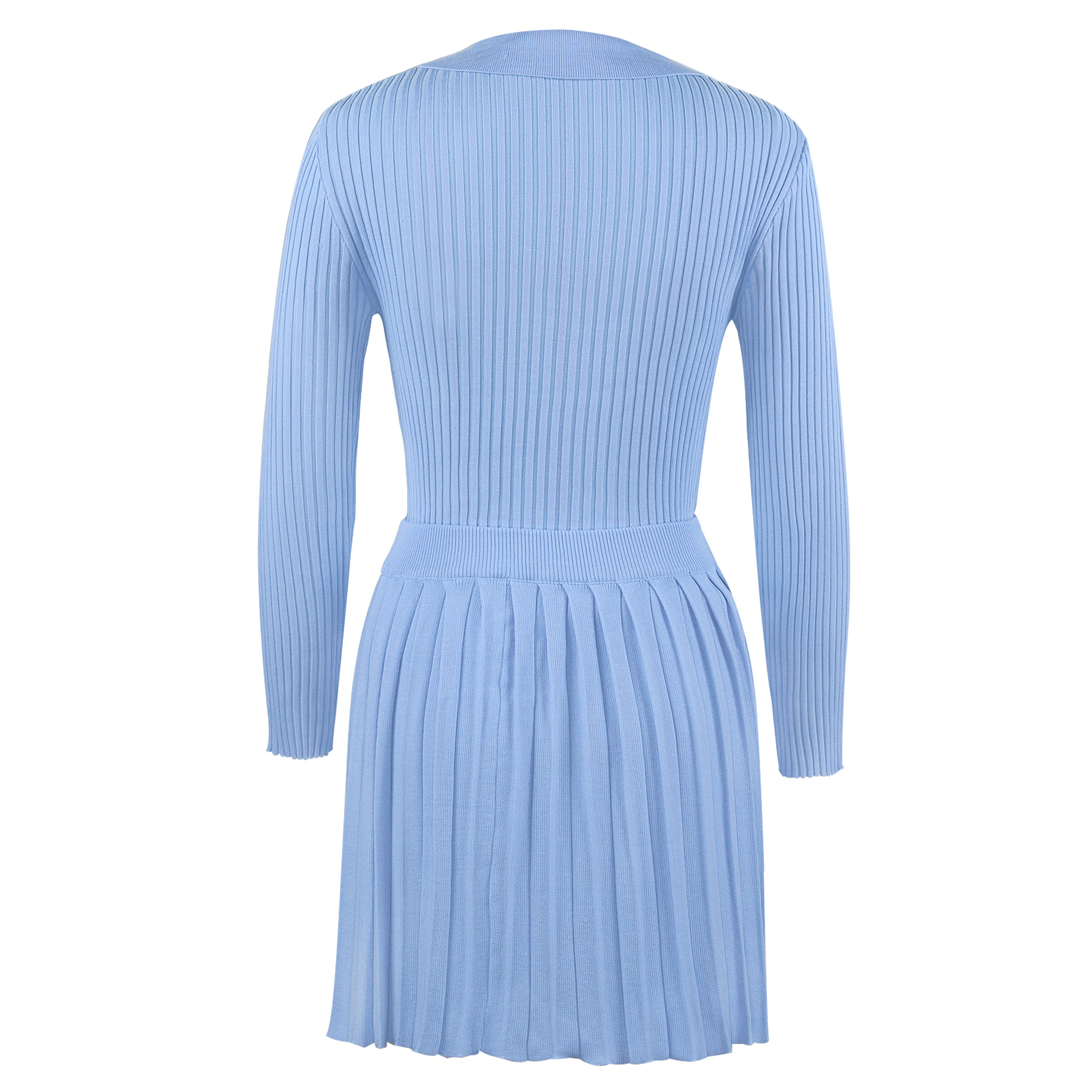 Knitted Solid Color Long-Sleeved Top Pleated Skirt 2 Piece Set NSHML85487