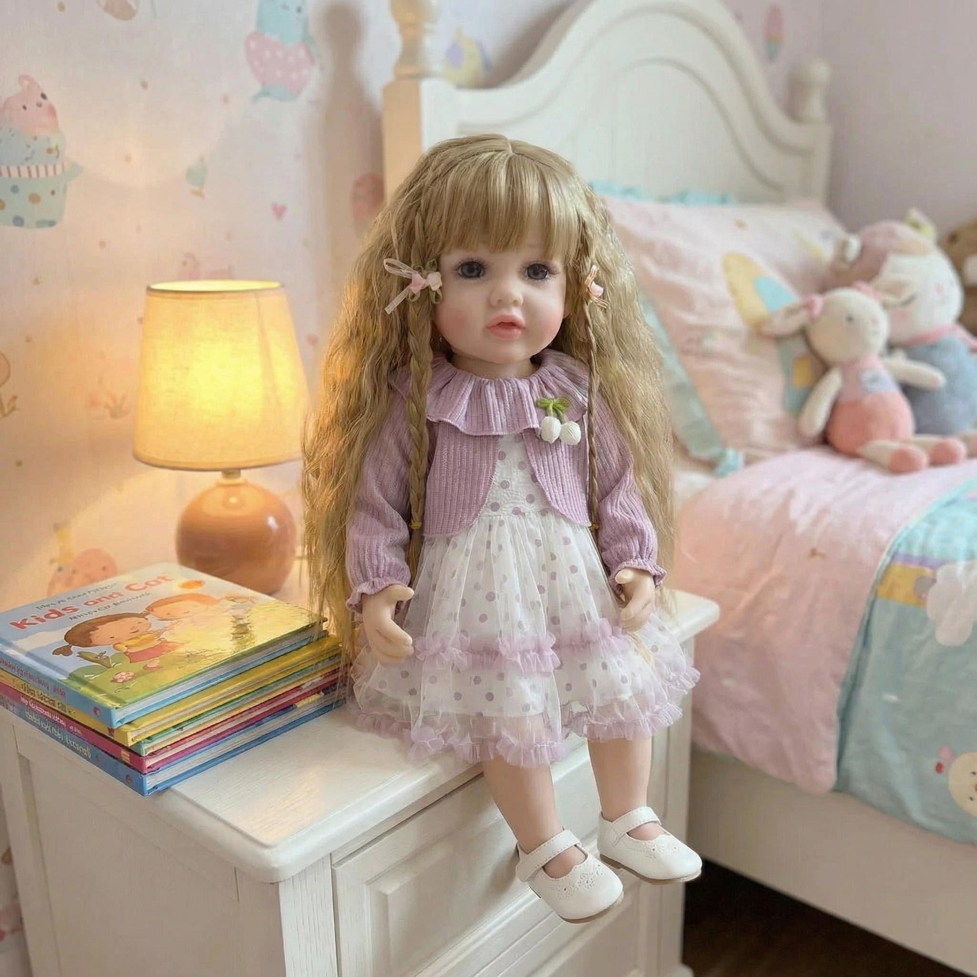 NPK22inch claras violeta mangas largas chal Betty simulación muñeca renacida para acompañar a los niños regalos de vacaciones preferidos