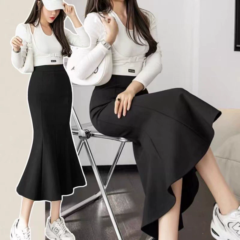 2024 большой размер женская весна и лето новая тонкая рыбий хвост юбка с высокой талией