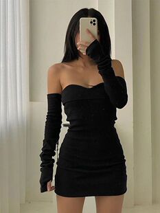 Sexy Spice Girl Chest Wrap Skirt with Hip Collar for Autumn and Summer Slim-fit High-end dress Short Style Women with Sleeve