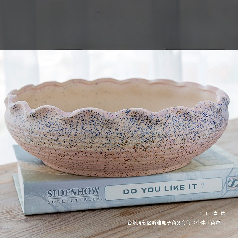 Ruiyan Large Succulent Flower Pot, Large Diameter, Simple Ceramic, Large Size, Household Use, Succulent Plants, Coarse Pottery, Free Shipping