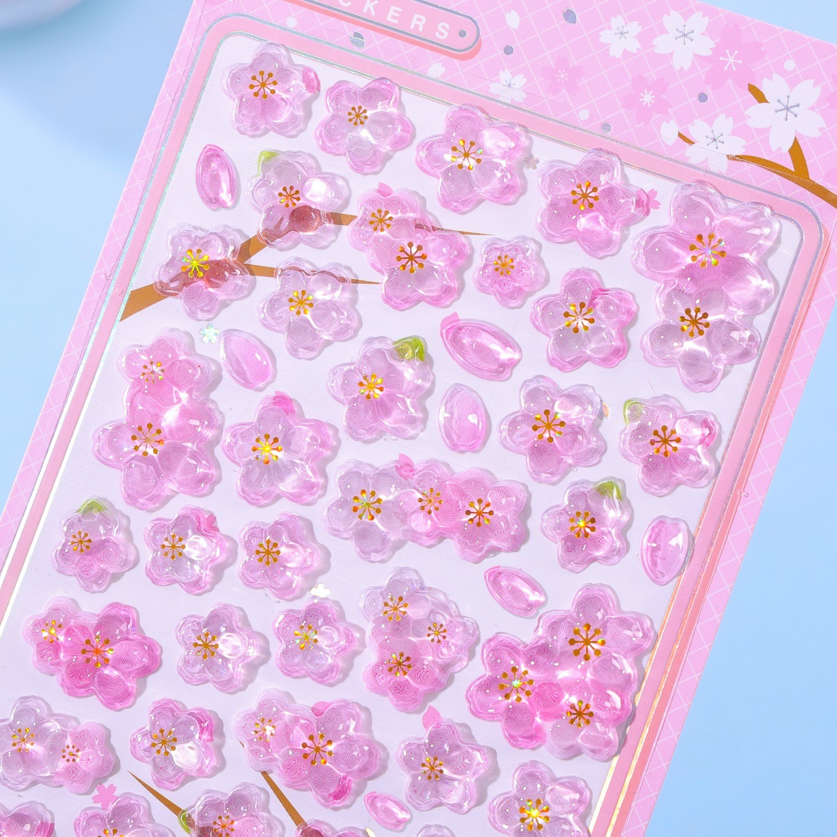Envasado exquisito flor de cerezo japonesa 3D pegatinas en relieve estereoscópico dibujos animados para niños adorable decoración pegatinas de cristal estampado