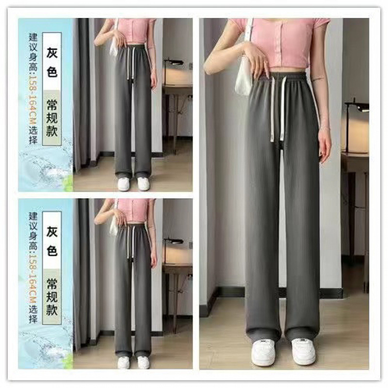 Yunduo ワイドレッグパンツ女性の夏の新しい薄い弾性ウエストドレープハイウエストストレートパンツルーズフロアレングスカジュアルパンツ|undefined