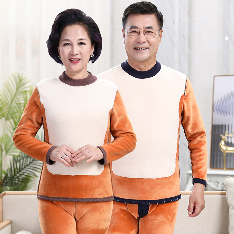 Middle-Aged and Elderly Women's Thermal Clothing Thickeneded Velvet Suit Autumn Clothes Men's Inner Wear Elderly Intimates Mom and Dad Cotton Cold Protection