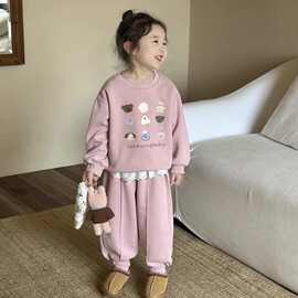 中小童套装2025新款休闲洋气时髦可爱甜美印花儿童女宝宝两件套潮