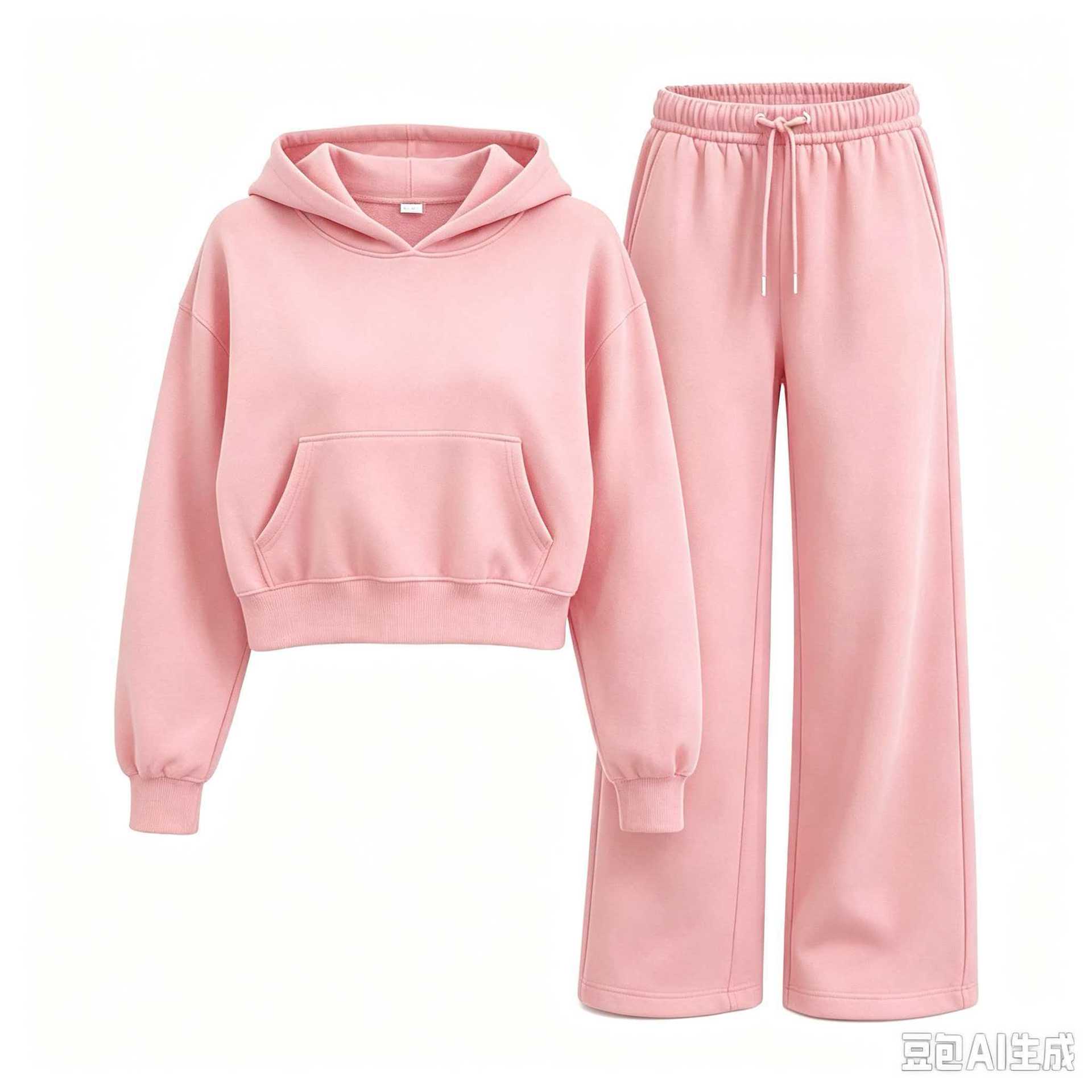 女式口袋长袖卫衣美式秋冬宽松新款2027外套连帽短款套装纯色