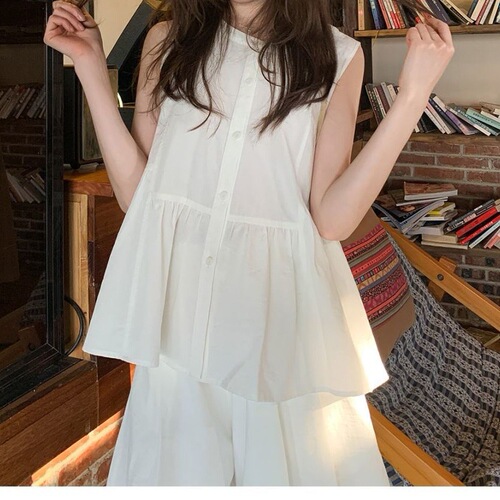 New K-Pop Style Sweet and Youthful Babydoll Dress Pants Set Women's Summer High-End Top and Bottom Two-Piece Set