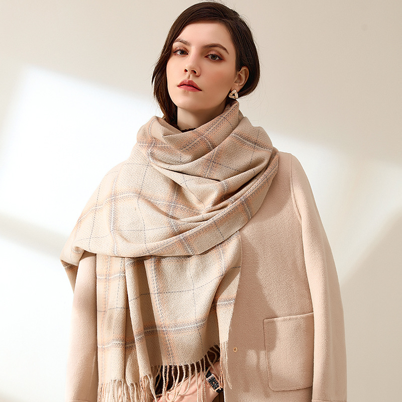 2024 Fashion Checkered Scarf New Cashmere Scarf Women's Sweet Shawl Warm Woven Tassel Autumn And Winter Scarf_voghion.com