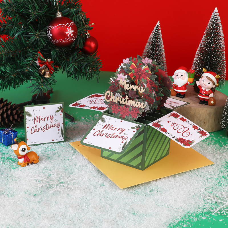 クリスマスリング立体グリーティングカードポップアップ立体ボックス3D紙彫刻メリークリスマス祝福グリーティングカード|undefined