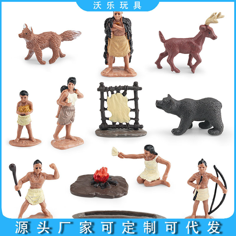 Cross-border simulated Powa Indian set figurine model chief Powatan warrior fox black bear deer campfire