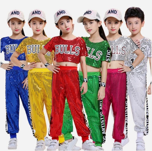 Children's Jazz Dance Performance Costumes Sequined Splicing Skirt Modern Hip-Hop Street Dance Performance Costume Suits Wholesale