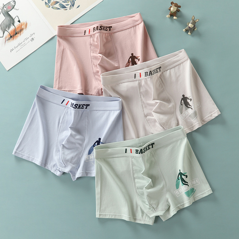 Teenage Developmental Underwear Boys Class A Cotton Junior High School Students Boxer Mid-Waist Boxer Soft Breathable Shorts