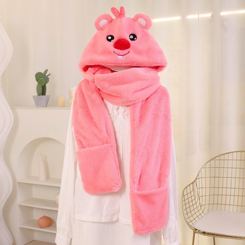 Kapibala sombrero bufanda todo en uno mujer invierno felpa lindo babero bicicleta protección contra el frío engrosamiento calor traje de tres piezas