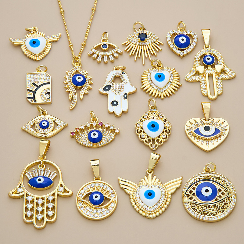 Gold-Plated Copper Pendant European and American Cross-Border Popular Devil's Eye Necklace Pendant Creative Personality Versatile Blue Eyes