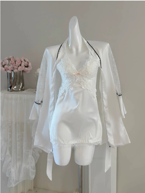 Pure white suit: including suspender skirt + robe 6001-1