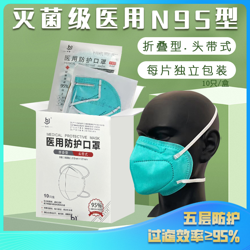 铂钜头戴式医疗国标医用防护口罩N95型灭菌独立包装头戴式3d立体