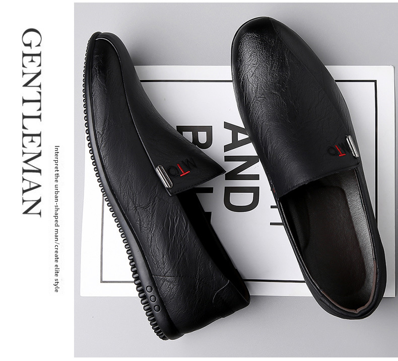 New men's casual bean shoes non-slip breathable set foot soft soles soft surface slip-on leather shoes_voghion.com