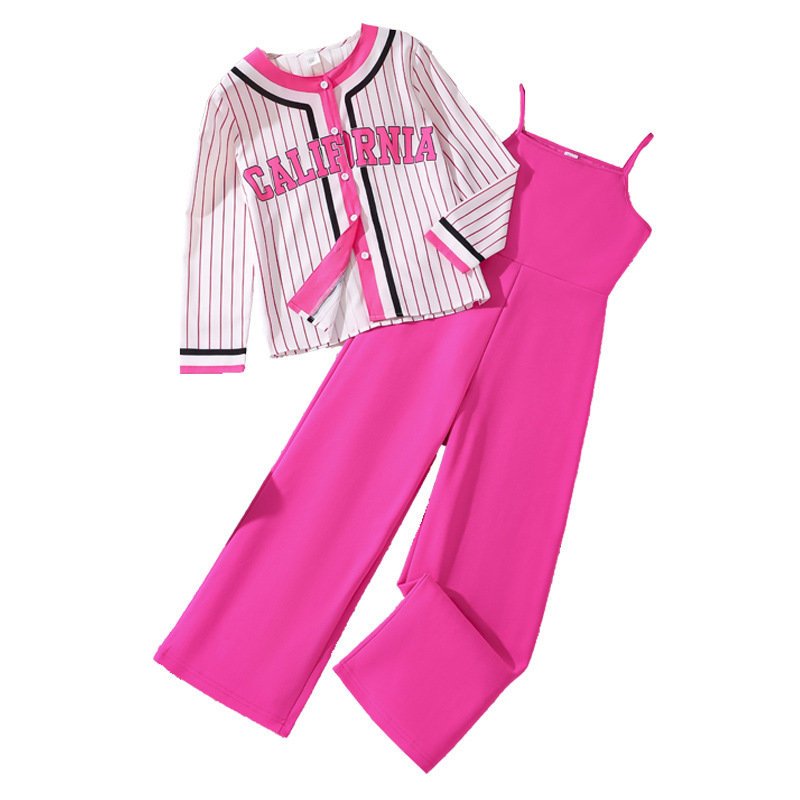 Abbigliamento per bambine dai 10 ai 12 anni, autunno, nuovo stile, giacca a maniche lunghe stampata a righe per bambini grandi, elegante + canotta_voghion.com