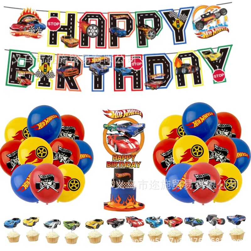 New in stock Hot Wheels Racing Theme Birthday Flag Cake Plugin Combination suit New in stock Hot Wheels Racing Theme Birthday Flag Cake Plugin Combination suit