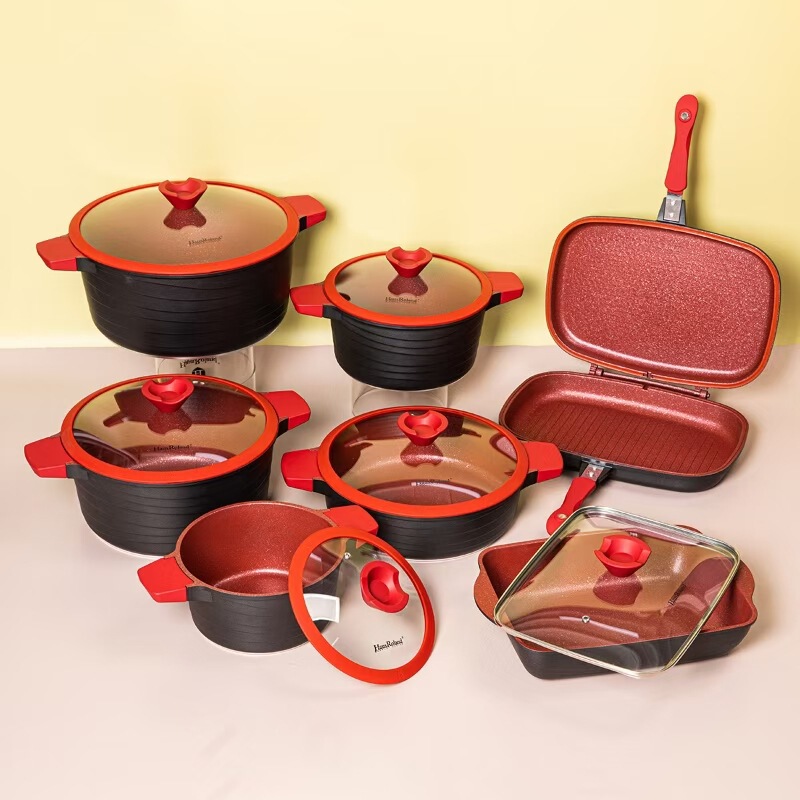 Maifanite Aluminum Die-casting Pot Set Grilled Fish Plate Granite Non-stick Pan Flat Bottom Wok Stew Soup Pan Double-sided Frying Pan