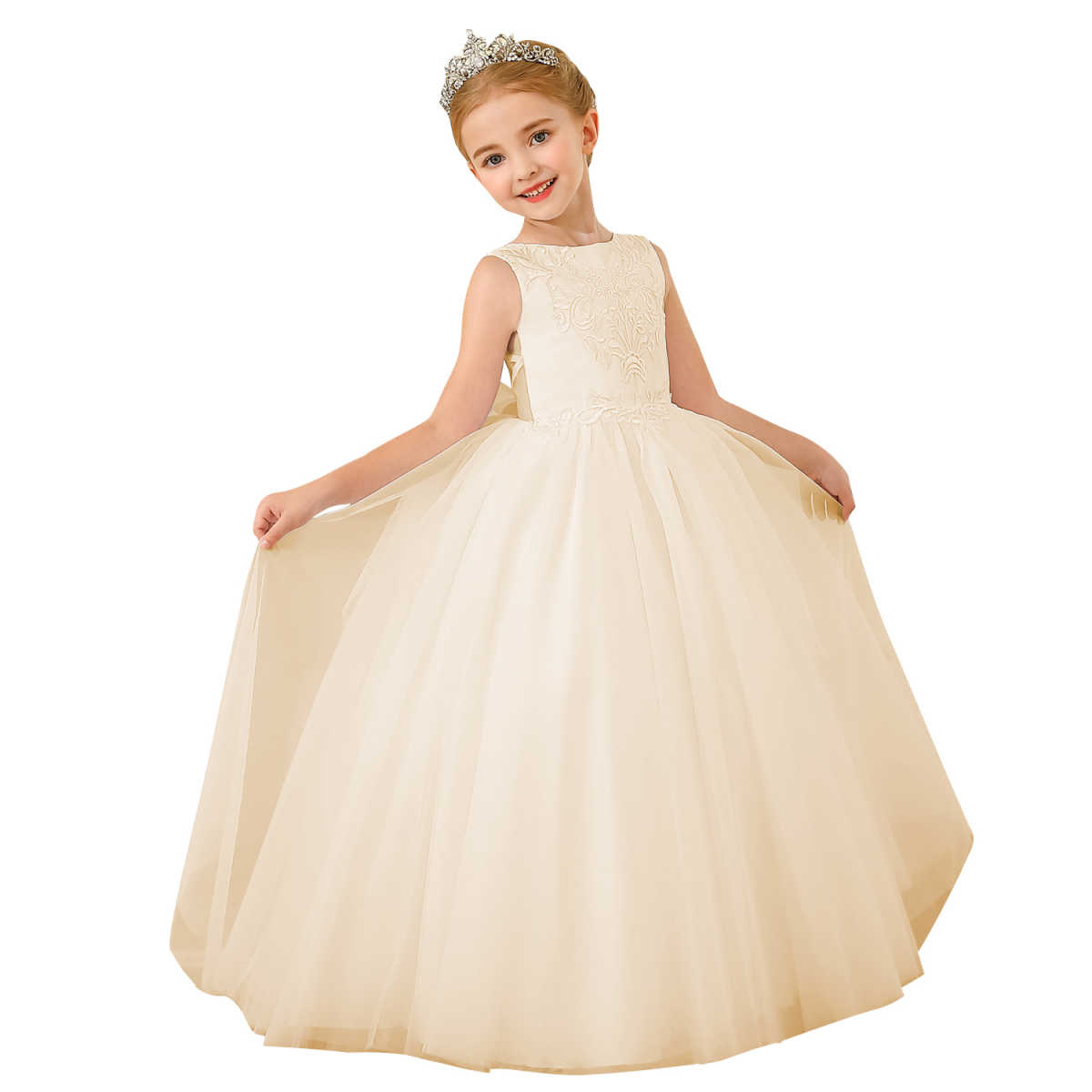 Nuevo Comercio exterior europeo y americano vestido de novia para niños niñas sin mangas encaje rendimiento cumpleaños piano princesa mullido vestido