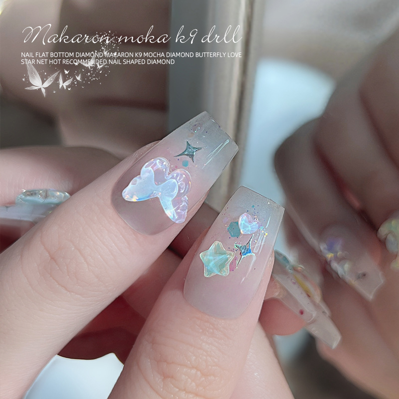 Manicura tamaño pequeño Mocha Luna Estrella Mariposa plana Internet celebridad joyería Aurora colorido estrella de cinco puntas joyería al por mayor