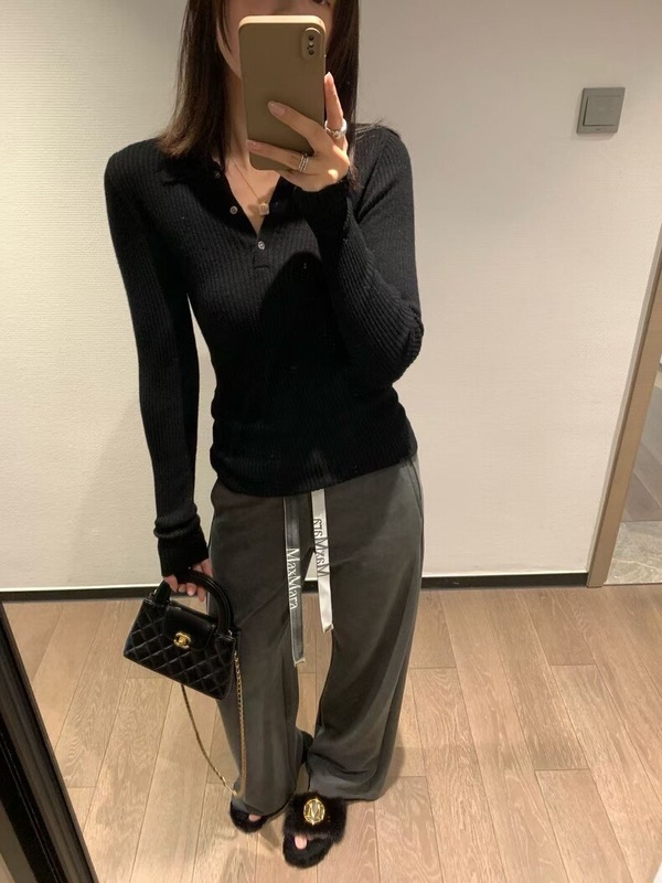 内搭单穿都好看！原纱羊毛坑条polo领针织衫打底衫女早秋603064|undefined