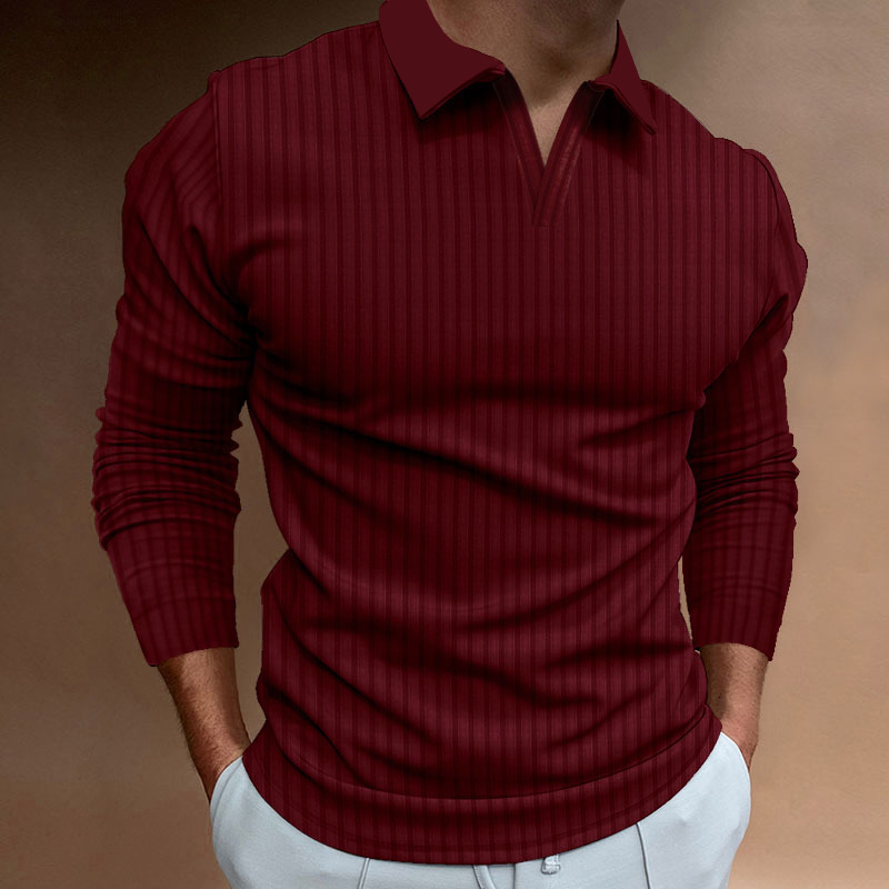Camisa Polo para Hombre, Estilo Europeo y Americano, Comercio Transfronterizo, Otoño, Fitness, Casual, Cuello Alto, Manga Larga, Rayas Verticales, Cuello en V