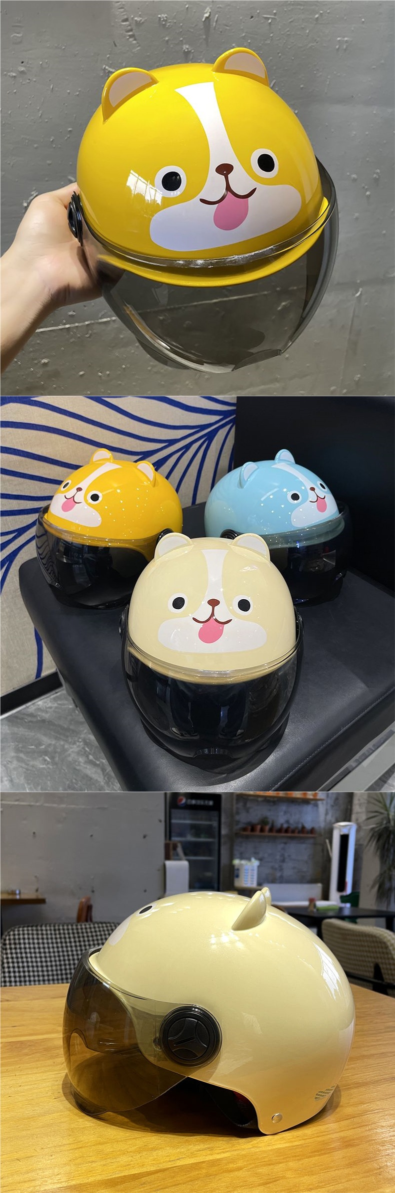Electric Motorcycle Kids Helmet Cute Ears Summer Sunscreen Half Helmet
