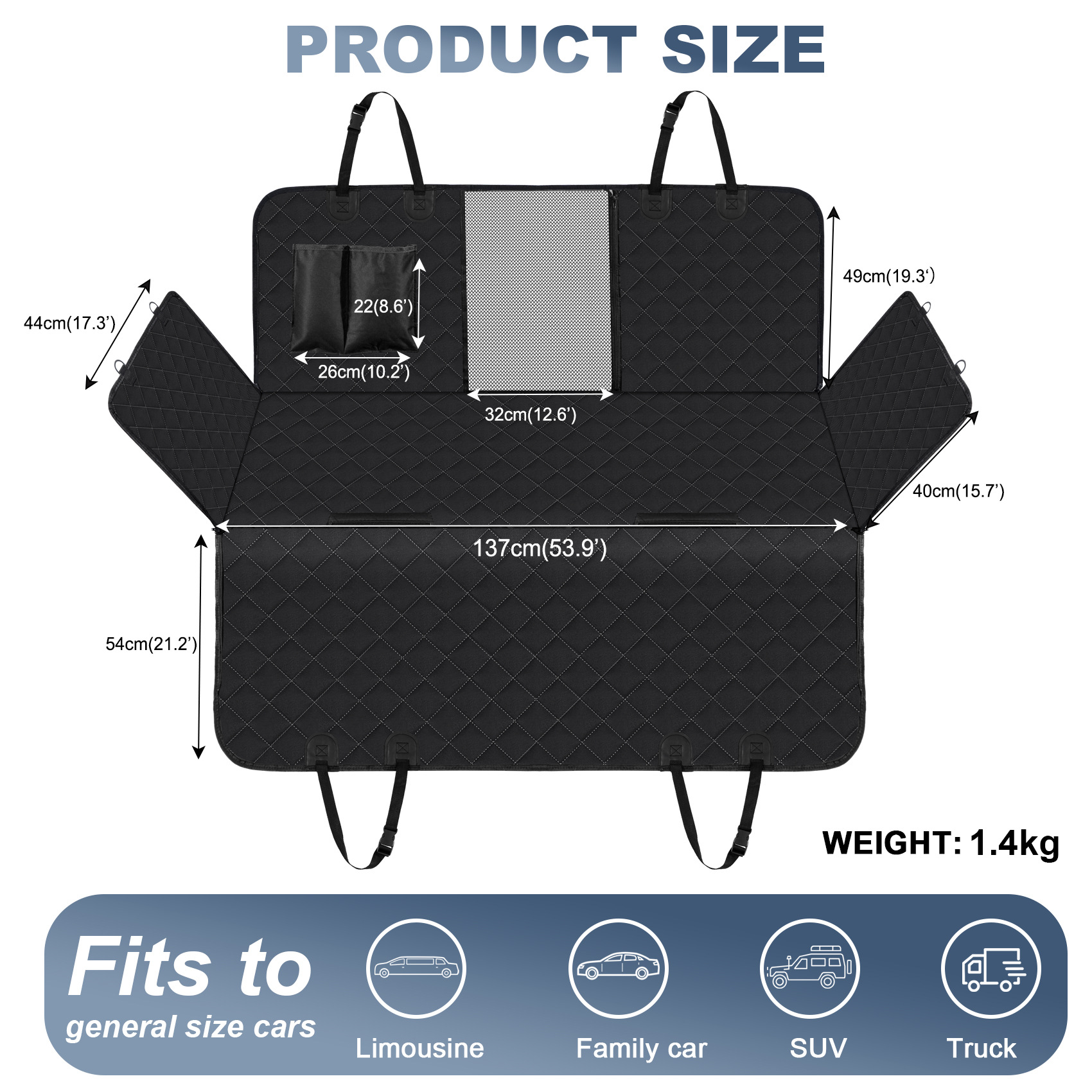 Almohadilla para mascotas para automóvil Gran puerto de red desmontable resistente al desgaste