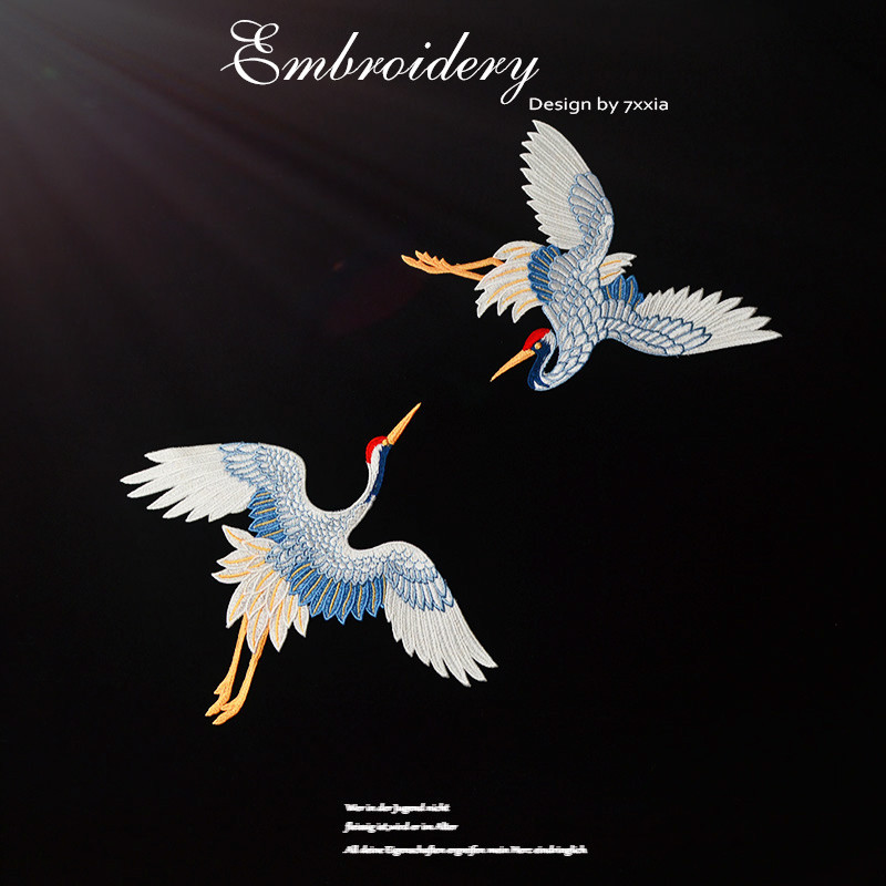 Embroidered Crane Embroidered Piece Floral Cloth Sticker Large Ethnic Style Clothes diy Decorative Cheongsam Han Clothes Patch Repair