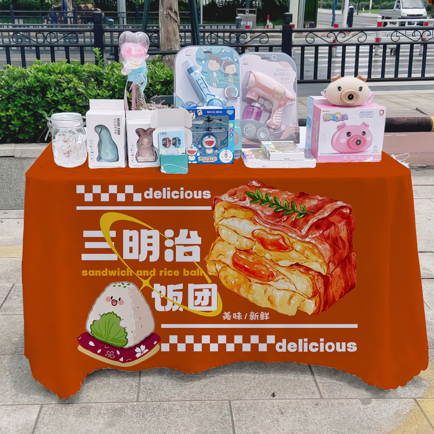 Sándwich de arroz toal de mesa publicitaria toal de mesa publicitaria de mercado nocturno toal de mesa de carro toal de mesa de carretera