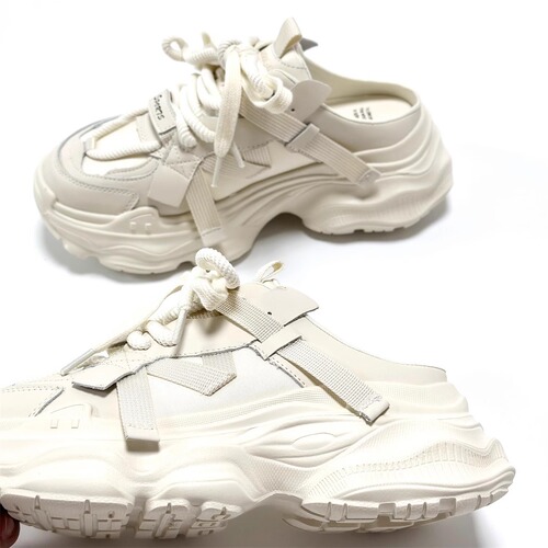 European station lightweight heightening Baotou half slippers women's summer outer wear casual thick-soled genuine leather versatile sports dad shoes