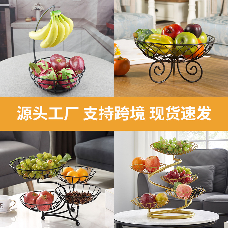 Plato de frutas de hierro forjado gancho de plátano sala de estar casera canasta de frutas de lujo ligera mesa de comedor dulces bocadillos plato