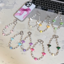 高级感水钻爱心串珠手提链手腕短挂绳手机壳汽车钥匙扣包包挂件链