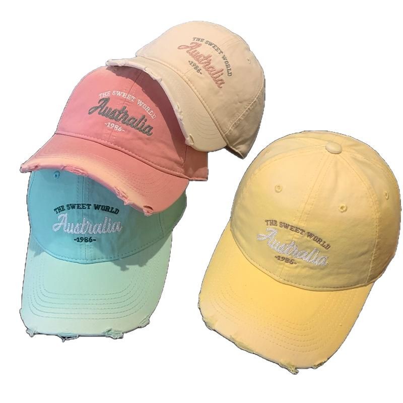 Sombrero de béisbol amarillo leche bordado de letras, sombrero ancho para mujeres, sombrero de lengua de pato, estilo coreano, sombrero de agujero de agujero, moda