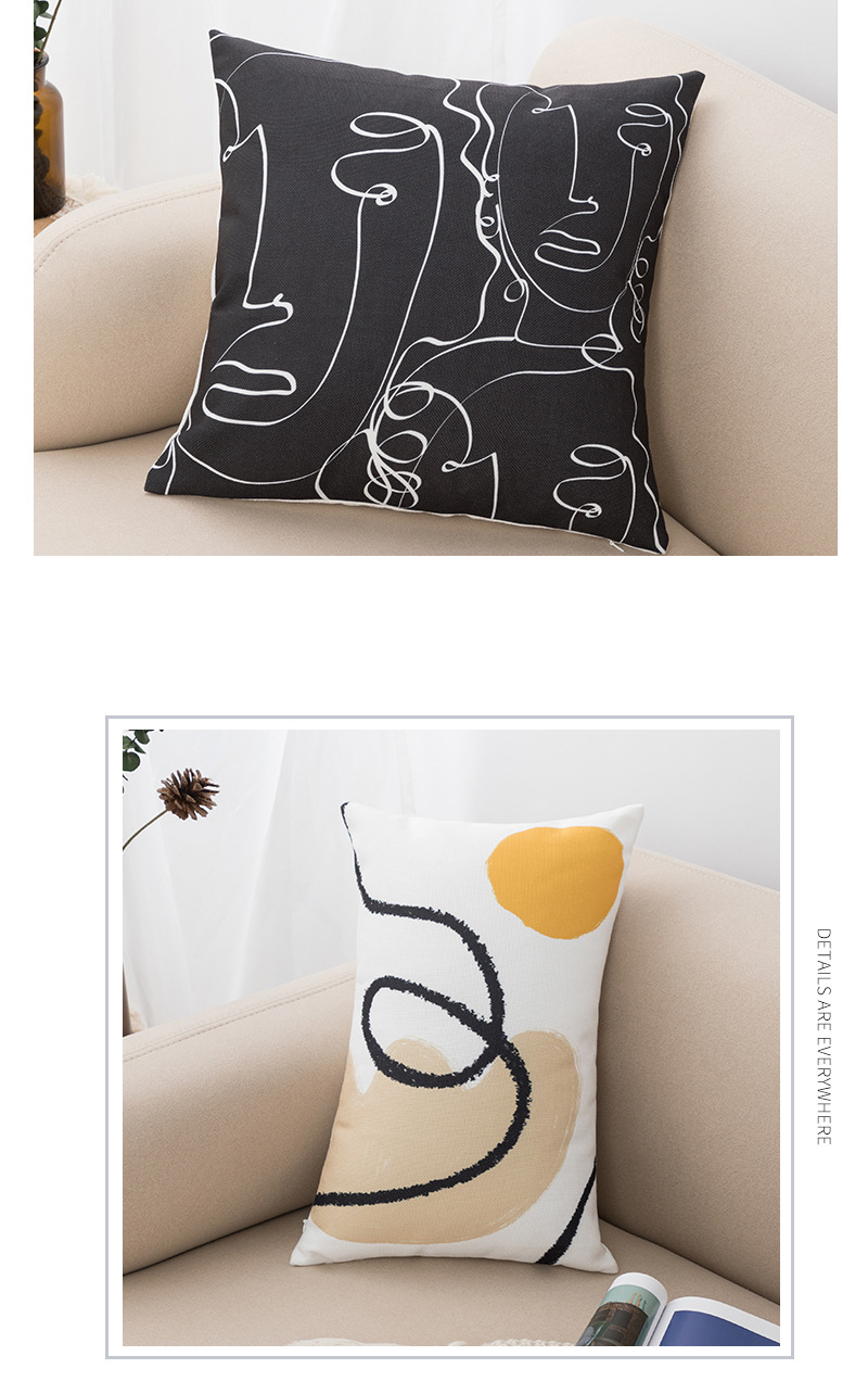 跨境亚马逊北欧美式抽象几何棉麻数码印花抱枕套客厅沙发靠垫靠枕详情9
