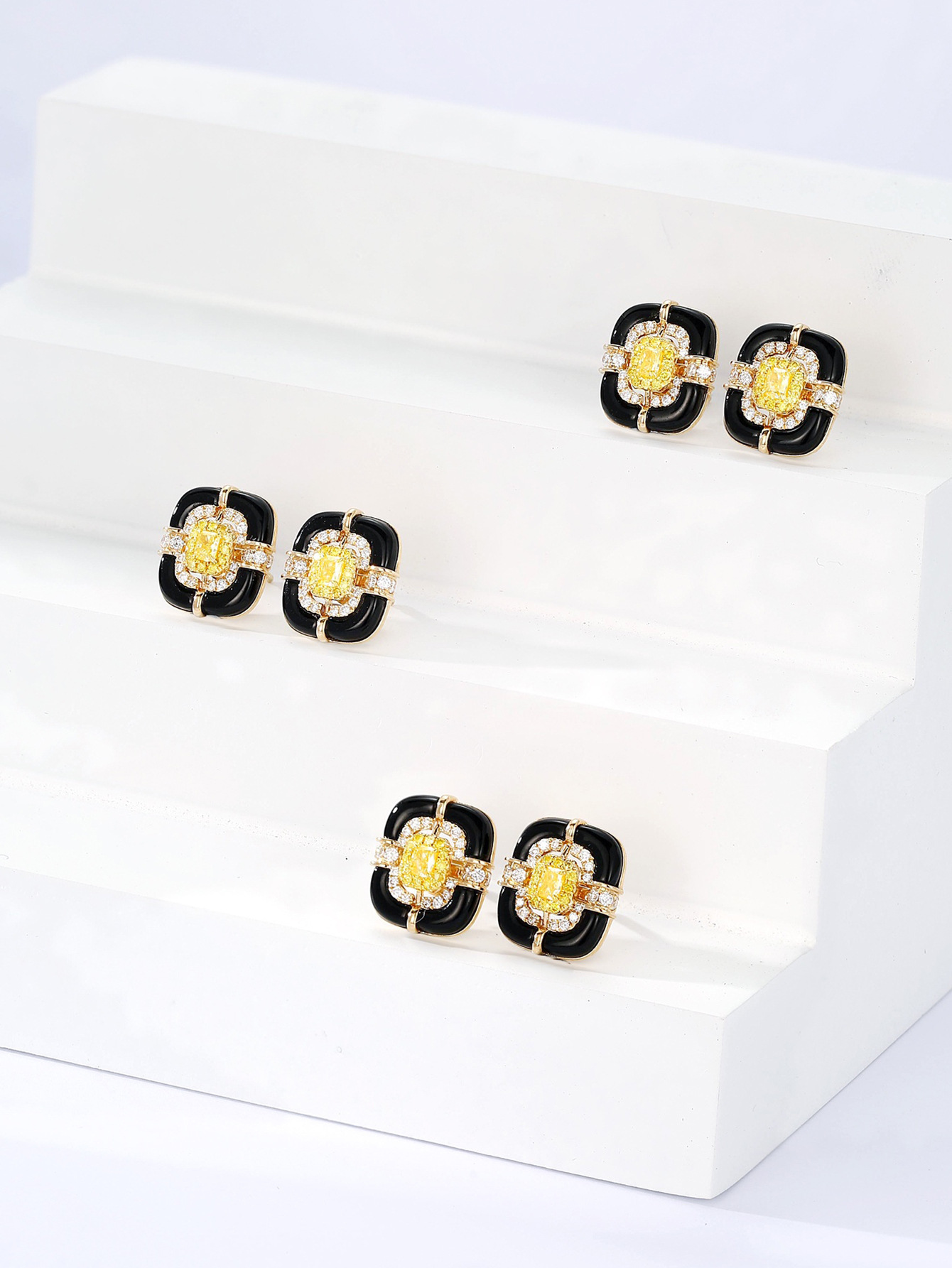 Square Stud Earrings Titanium Steel Hip Hop Style For Unisex_voghion.com