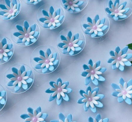 더블 레이어 3cm 파란색과 흰색 80 꽃