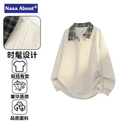 NASA春秋季男款时尚休闲小众宽松时髦翻领质感设计感长袖大码卫衣