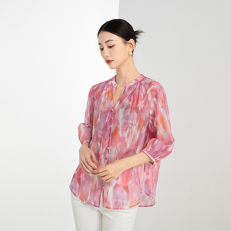 Xinge Acetic Acid Sweet Dopamine quicksand Tie-dye Sunscreen Shirt Women's Summer Thin Dape Loose Shirt Top