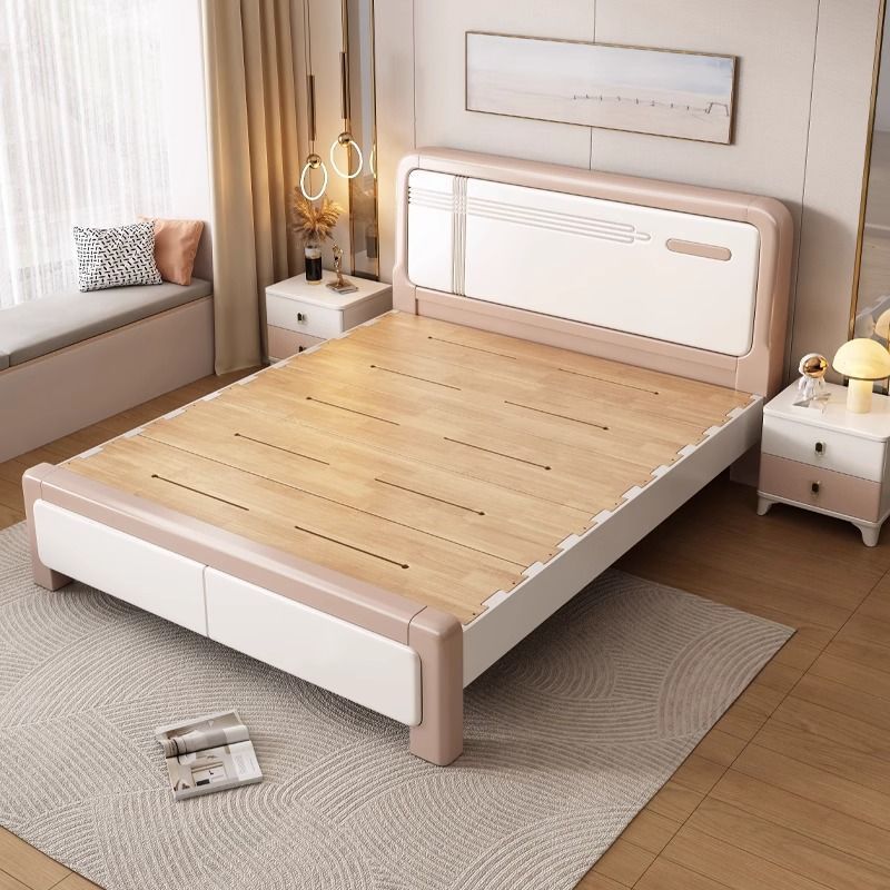 Modern Minimalist Wooden Bed Double 1.8 Master Bedroom Home Mortise and Tenon Silent Wedding Bed Storage 1.2m Single Bed
