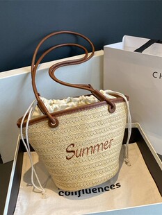 (Cross-border trading), straw fashionable bucket, woven one-shoulder bag, high-quality style, Korean style