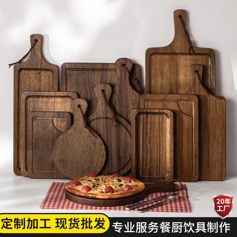 Madera de nogal negro filete placa de madera pastel de pan Sushi Pizza bandeja de madera comida occidental tabla de cortar placa de madera